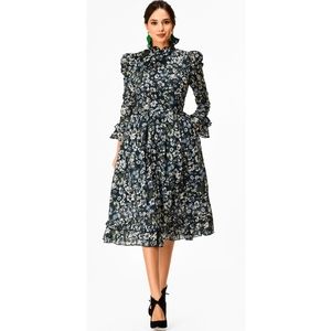 Eshakti Wayward Fancies Ruffle Floral Print Cotton Voile Dress 1X 18